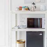 kitchen area in a room 